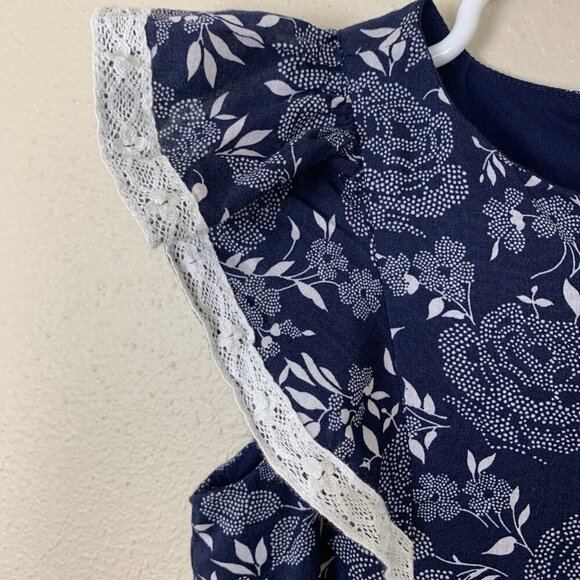 Janie & Jack Girls 3 3T Romper Jumpsuit Navy Blue Ruffle Summer Spring - Picture 8 of 16